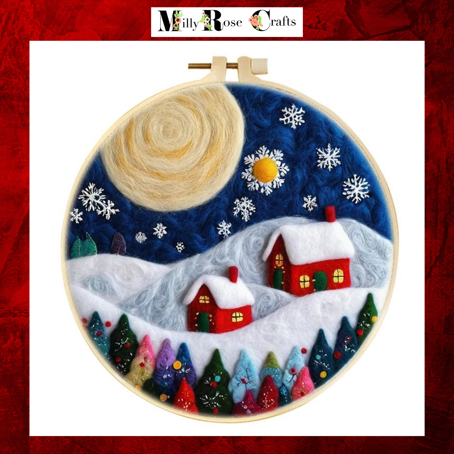 2D Winter Needle Felting Kits Xmas Needle Painting Kits Snowman Needle Felting Kit Perfect Christmas Gift Idea