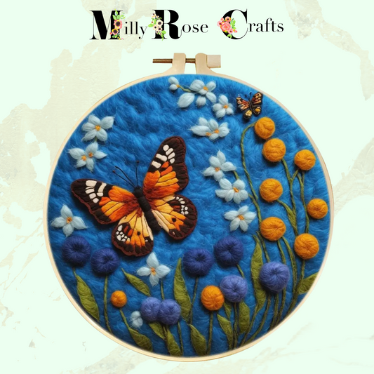 2D Butterfly Needle Felting Kit Adult Beginner Butterfly and Flowers Wool Painting Kit Complete Felting Kit Craft Gift Idea