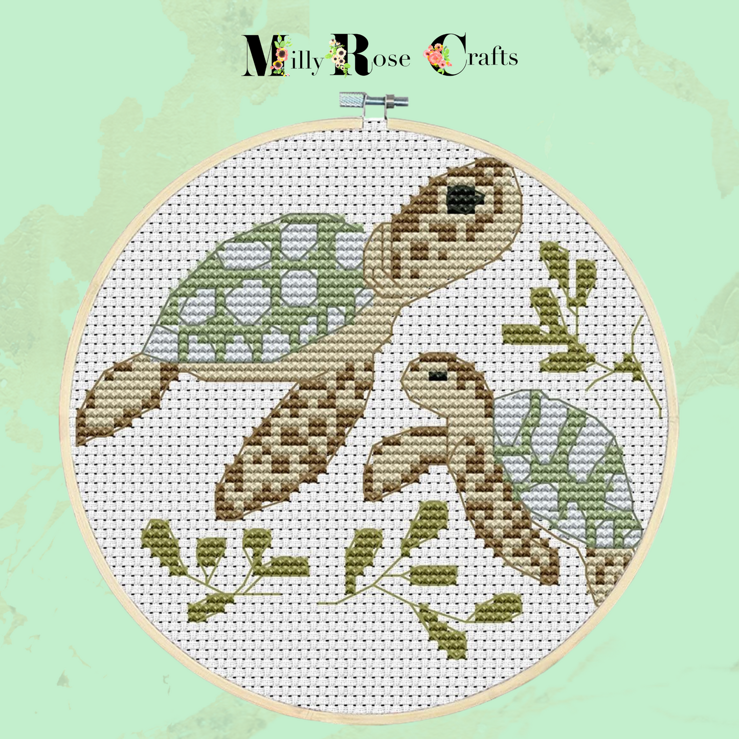 Sea Turtle Cross Stitch Kit Two Turtles Stamped & Counted Beginner Friendly Sea life Cross Stitch Kit 11ct 20x20cm Hoop Included Craft Gift Idea