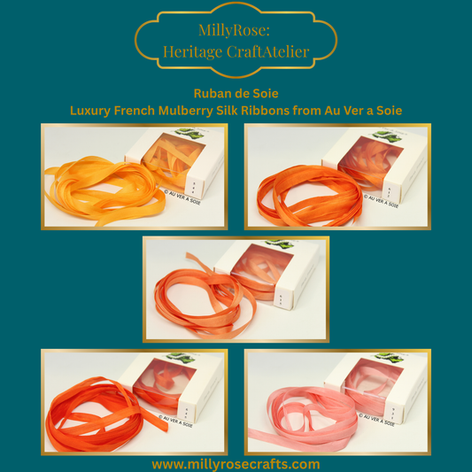 Au Ver à Soie 4mm 7mm mulberry silk ribbon color 544,612, 615, 645, 931, official swatch