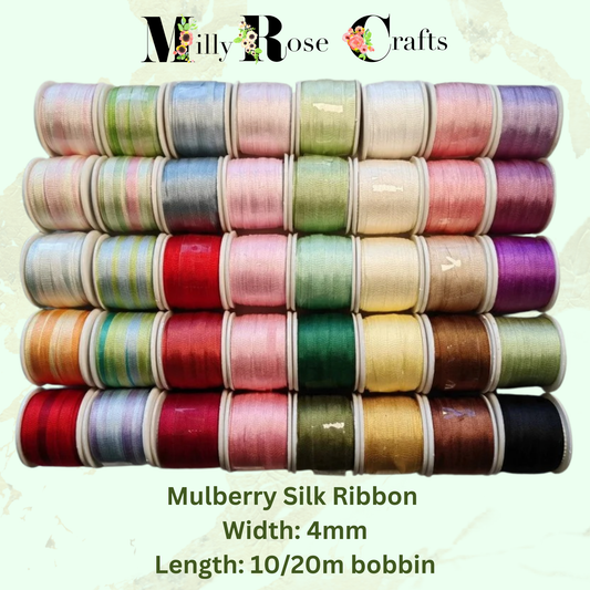 4mm Mulberry Silk Ribbon Natural Pure 100% Silk Ribbons 2mm 7mm 13mm 20mm Silk Ribbon Embroidery Cross Stitch 91 Colours