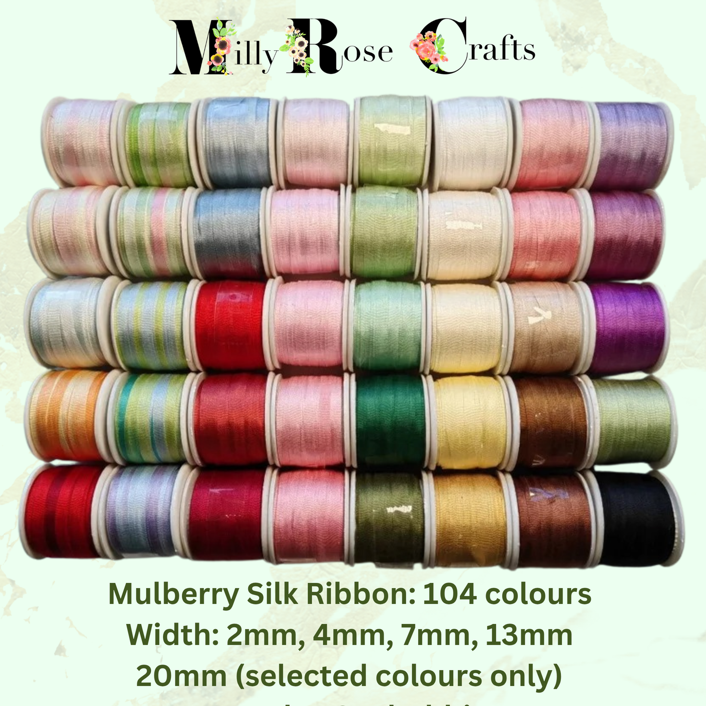 Premium 100% Mulberry Silk Ribbon  Artisan Single Color Collection 2mm,4mm,7mm,13mm,20mm widths