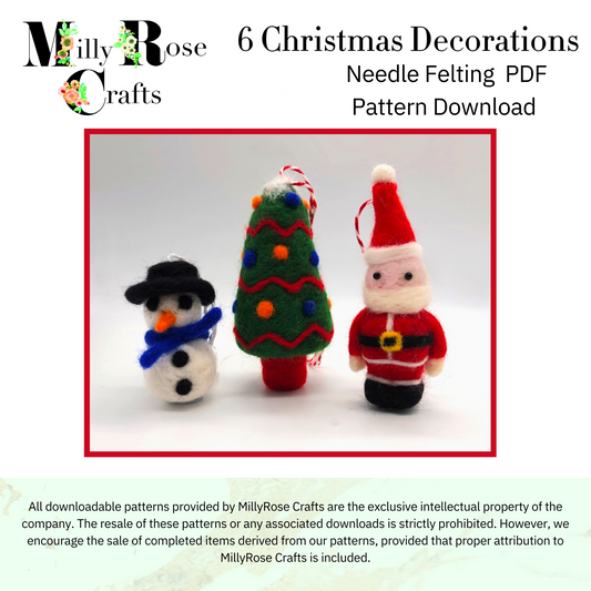 Christmas Baubles Needle Felting Pattern pdf Santa Snowman Tree Felting Download Pattern Beginner's Needle Felting Guide pdf DIY Felting