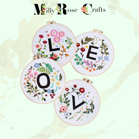 Love Embroidery Kit Beginner Home Embroidery Adult Stamped Cross Stitch Pattern, Simple Embroidery for Beginners Set of 4 Embroidery KitsCraft Gift Embroidery kit Embroidery Kits