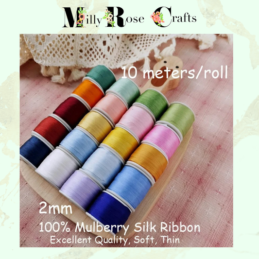 2mm Mulberry Silk Ribbon Natural Pure 100% Silk Ribbons 4mm 7mm 13mm 20mm Silk Ribbon Embroidery Cross Stitch 91 Colours