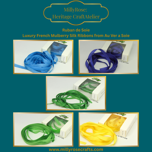 Au Ver à Soie – 4mm 7mm Mulberry Silk Ribbon Blue Green The Continental Collection