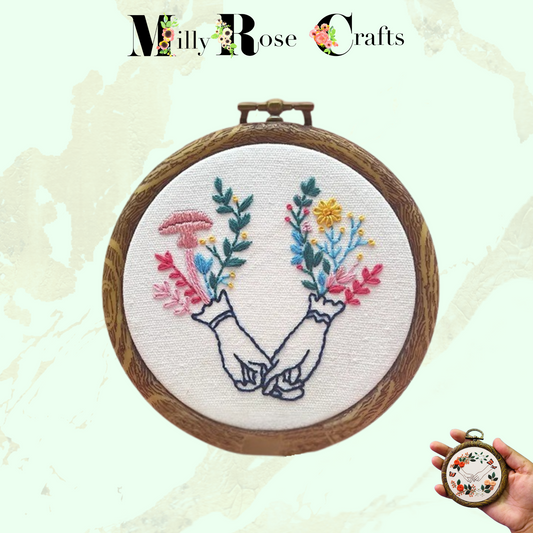 Mini Embroidery Kit Holding Hands Rose Wheel Stitch Pattern Heart Shape Beginner Adult Easy Instructions Stamped Embroidery Cloth 10cm Hoop Embroidery kit Embroidery Kits