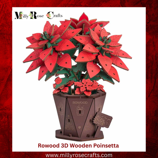 Rowood Christmas Poinsettia Flower Kit Robotime 3D Puzzle DIY Wooden Flower Craft Kit Christmas Table Décor Wooden Craft Gift Toy Gift Kit