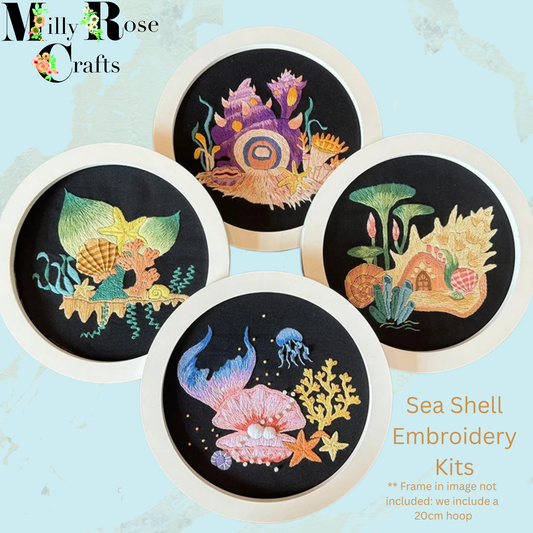 Sea Shell Embroidery Kit Conch Shell Embroidery Coral Starfish Oyster Beginner Adult Easy Instructions Stamped Embroidery Threads Hoop Embroidery kit Embroidery Kits