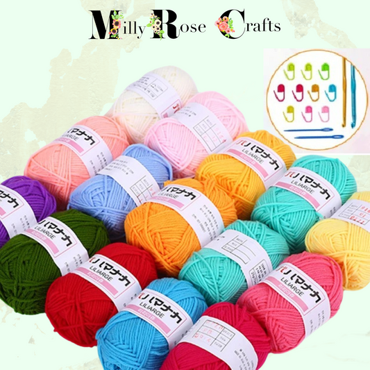 Acrylic Double Knitting Yarn Set Crochet Wool Craft Set Amigurumi Crochet Hook Knitting Needles Stitch Markers 12 & 24 colours 10g 25g balls