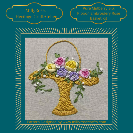 Rose Basket Mulberry Silk Ribbon Embroidery Kit | Original Heritage Floral Design by MillyRose