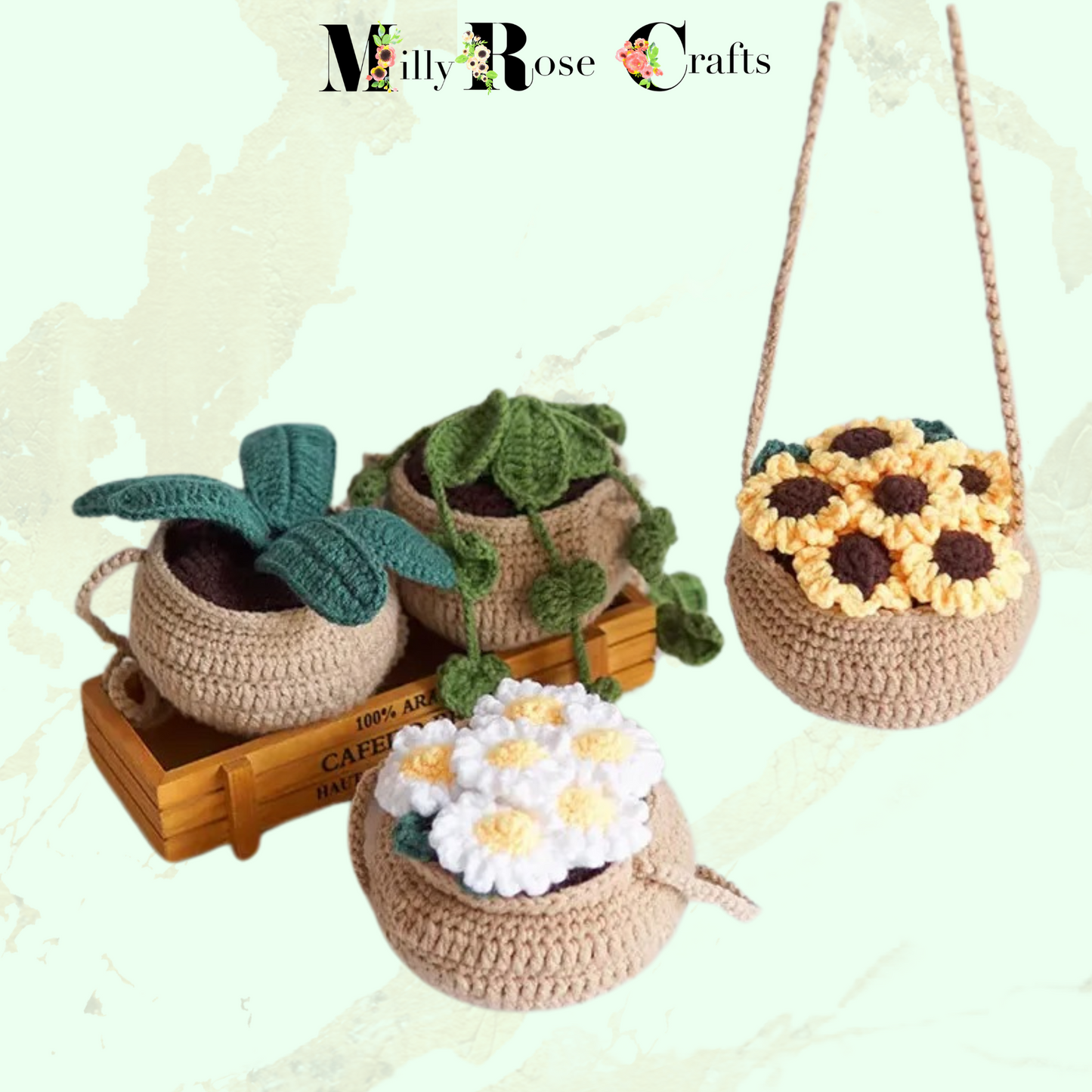 Hanging Plant Crochet Kit  Cacti Beginner Crochet Set Complete Amigurumi Succulent Crochet Set Plant Knitting Kit Pattern Craft Gift Idea