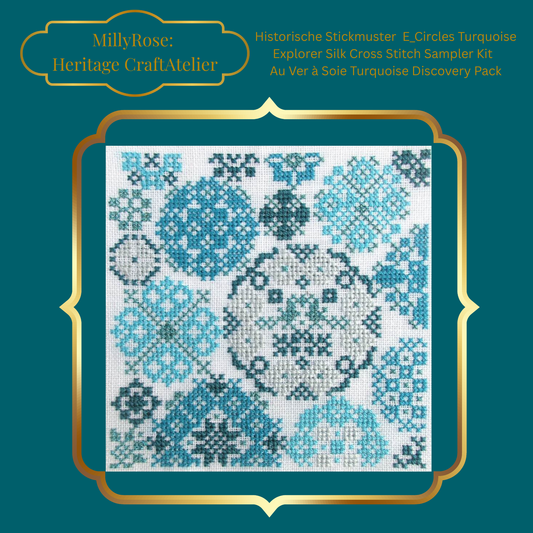 Historische Stickmuster Explorer Silk Cross Stitch Kit  Au Ver à Soie Turquoise Discovery Pack Sampler