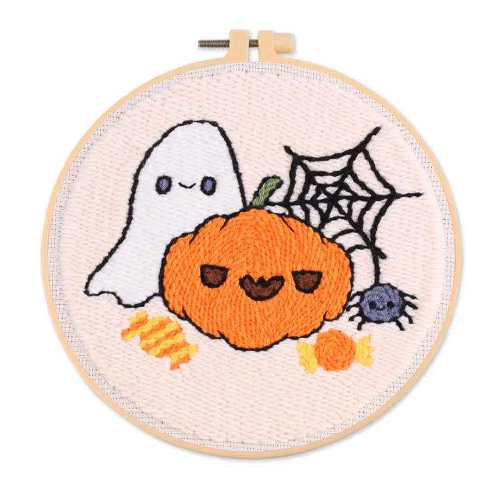 Halloween pumpkin punch needle embroidery kit