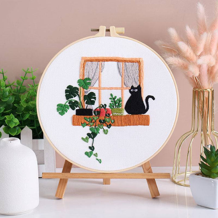 Black Cat Embroidery Kit For Beginners 