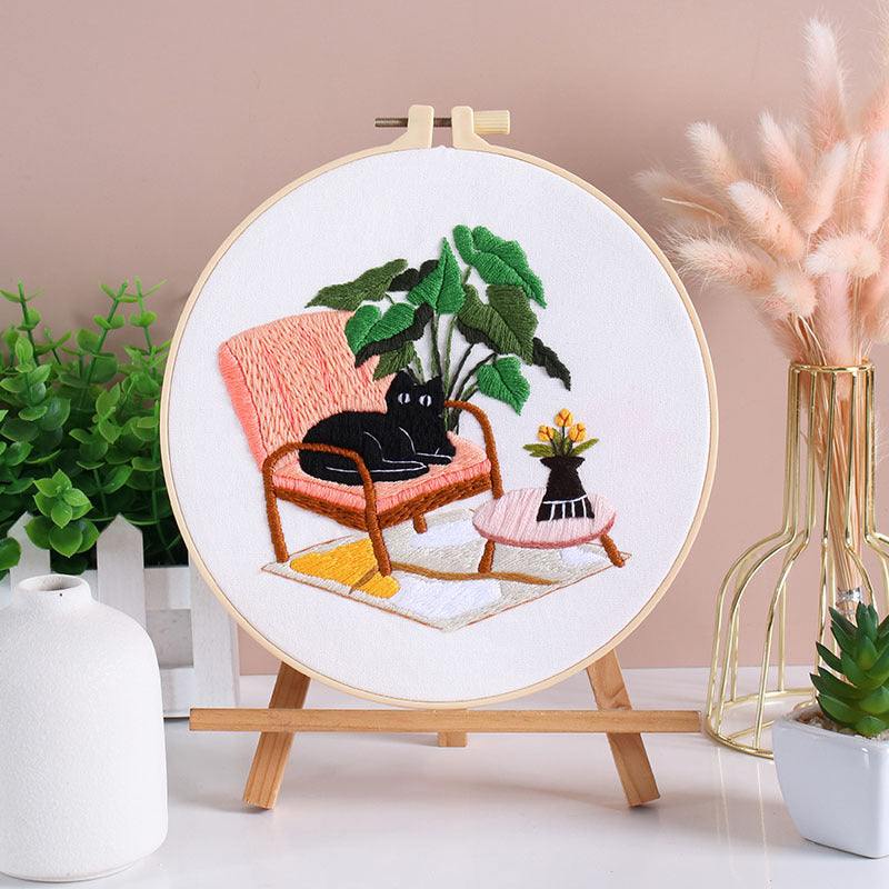 Black Cat Embroidery Kit For Beginners 