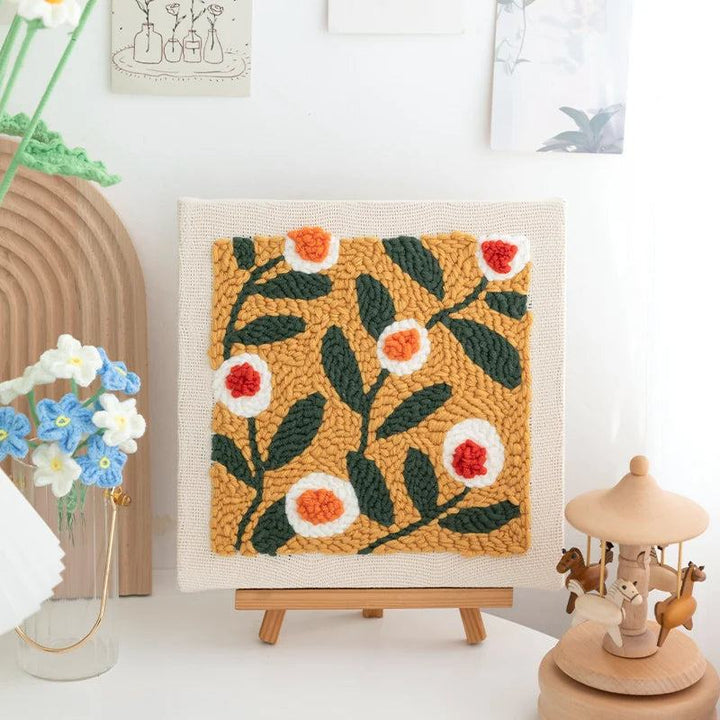 Modern Abstract Flower punch needle kit with frame 