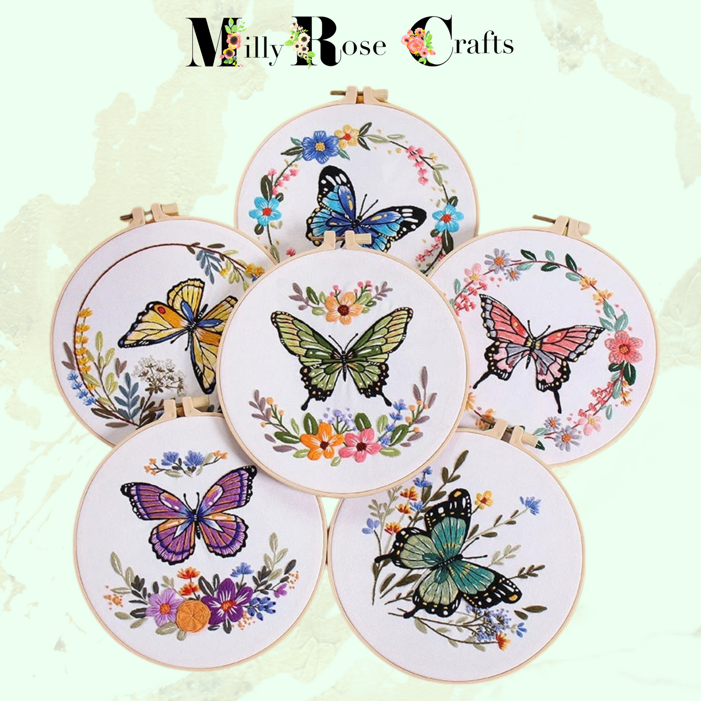 Butterfly Embroidery Kit Beginner Flower Embroidery Adult Stamped Cross Stitch Pattern, Simple Embroidery for Beginners Thread Painting Craft Gift