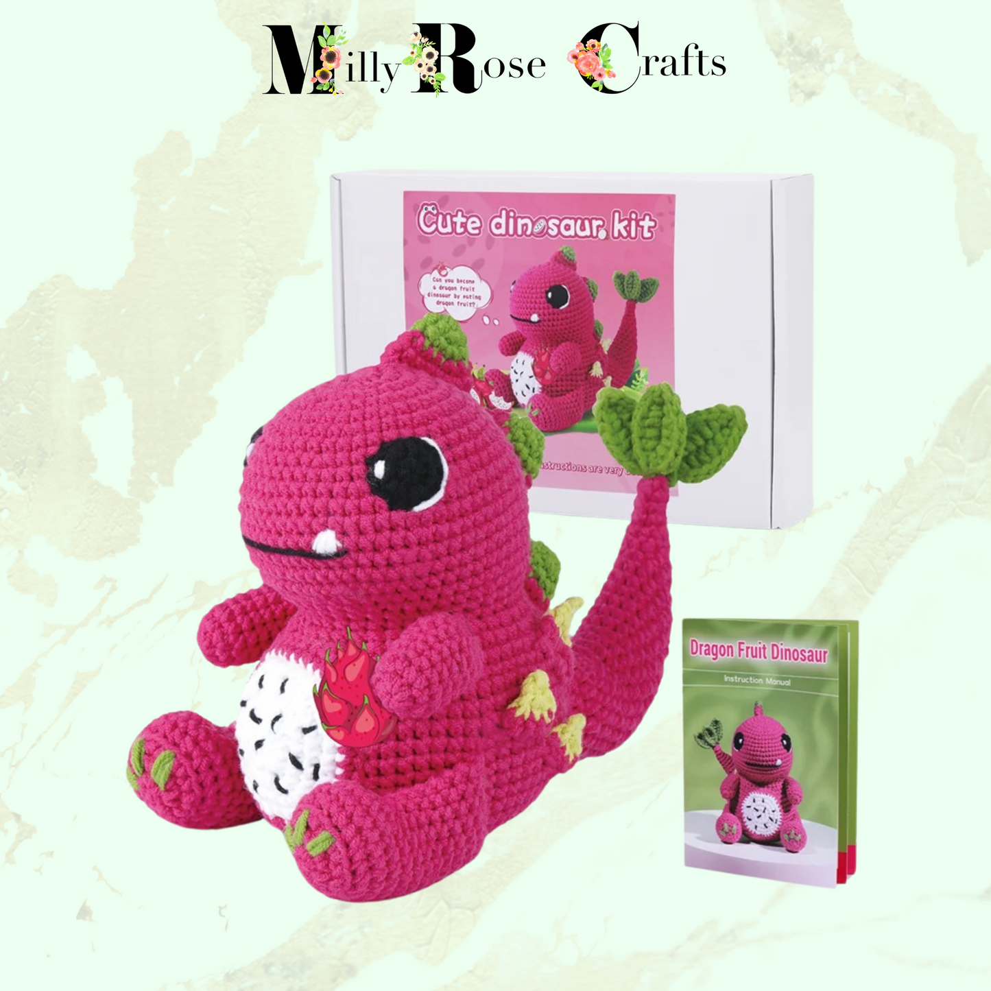 Pink Dinosaur Crochet Kit, Amigurumi Dragon Crochet Kit Beginner Knitting Kit Craft Gift Idea