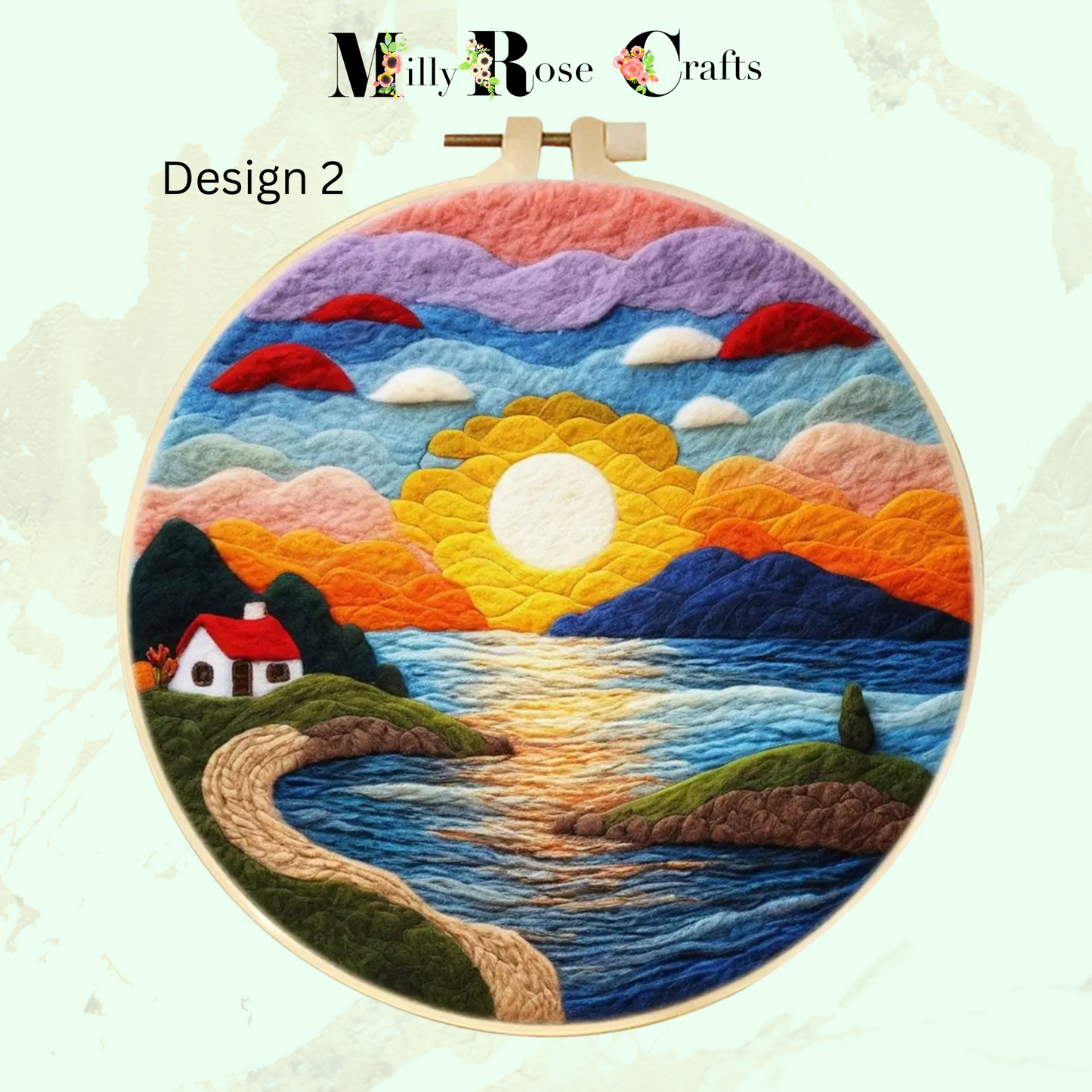 2D Needle Felting  Kit Sunset at Sea Wool Painting Kit Adult Beginner Needle Felting Craft Kit Perfect Christmas Gift Idea