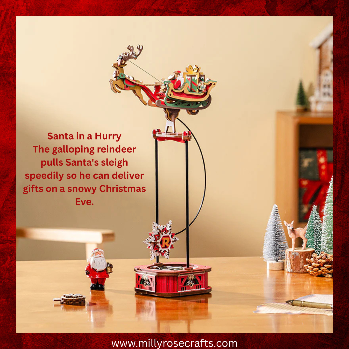 Rokr Santa on Sleigh Gravity Pendulum 3D Wooden Puzzle Perpetual Motion Kinetic Toy Swinging Desk Decor 14+ Stem Unique Christmas Gift