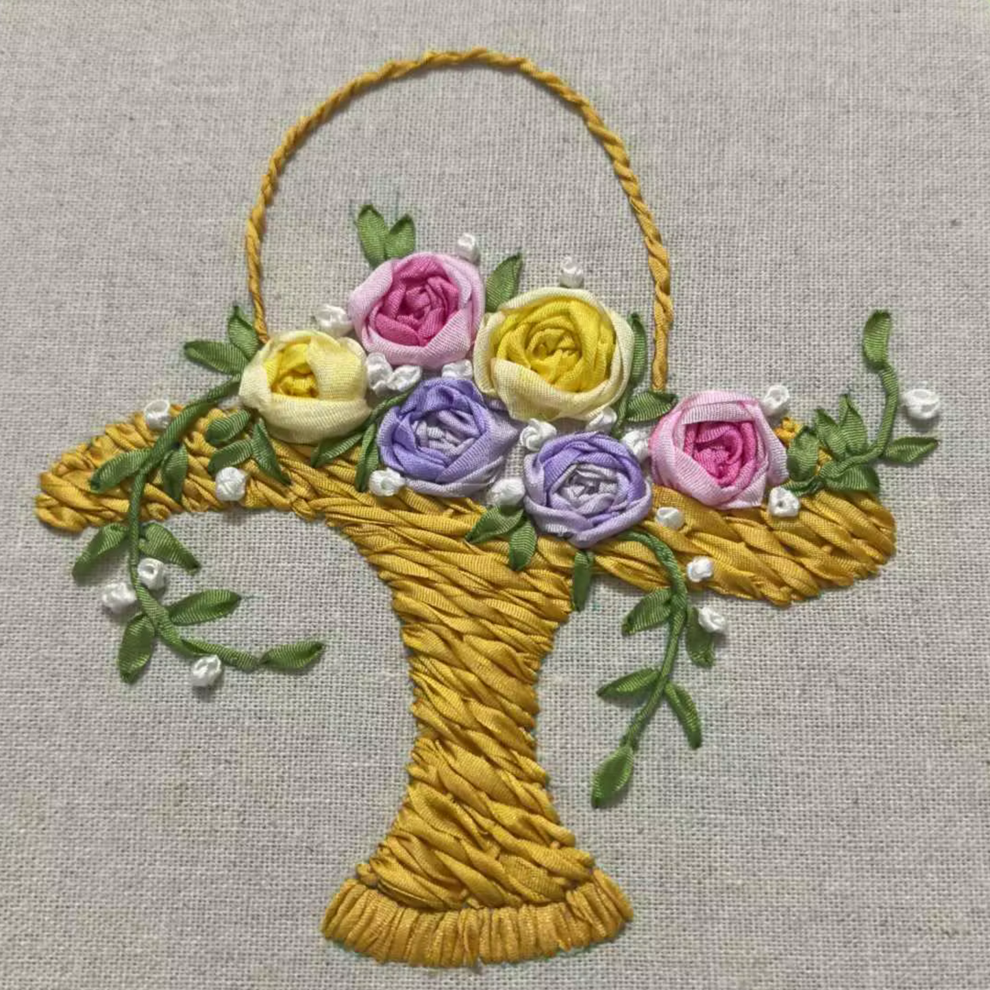 Mulberry Silk Embroidery Kit 100% Silk Ribbon Rose Embroidery Beginner Friendly Pre Stamped Linen/Cotton Cloth 15cm Hoop Mothers Day Gift