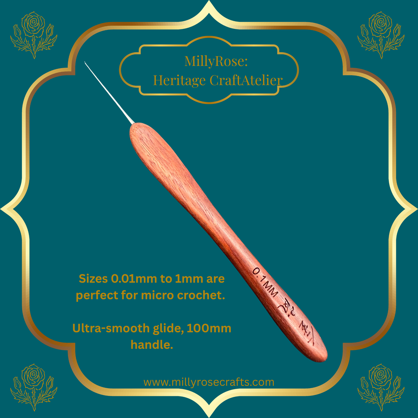 Jinlan Red Sandalwood Crochet Hook, Micro Crochet 0.01mm to 1.0mm High End Ergonomic Crochet Tool, Luxury Handcrafted Lace Hook, Heirloom Fiber Arts Gift, 100mm Handle