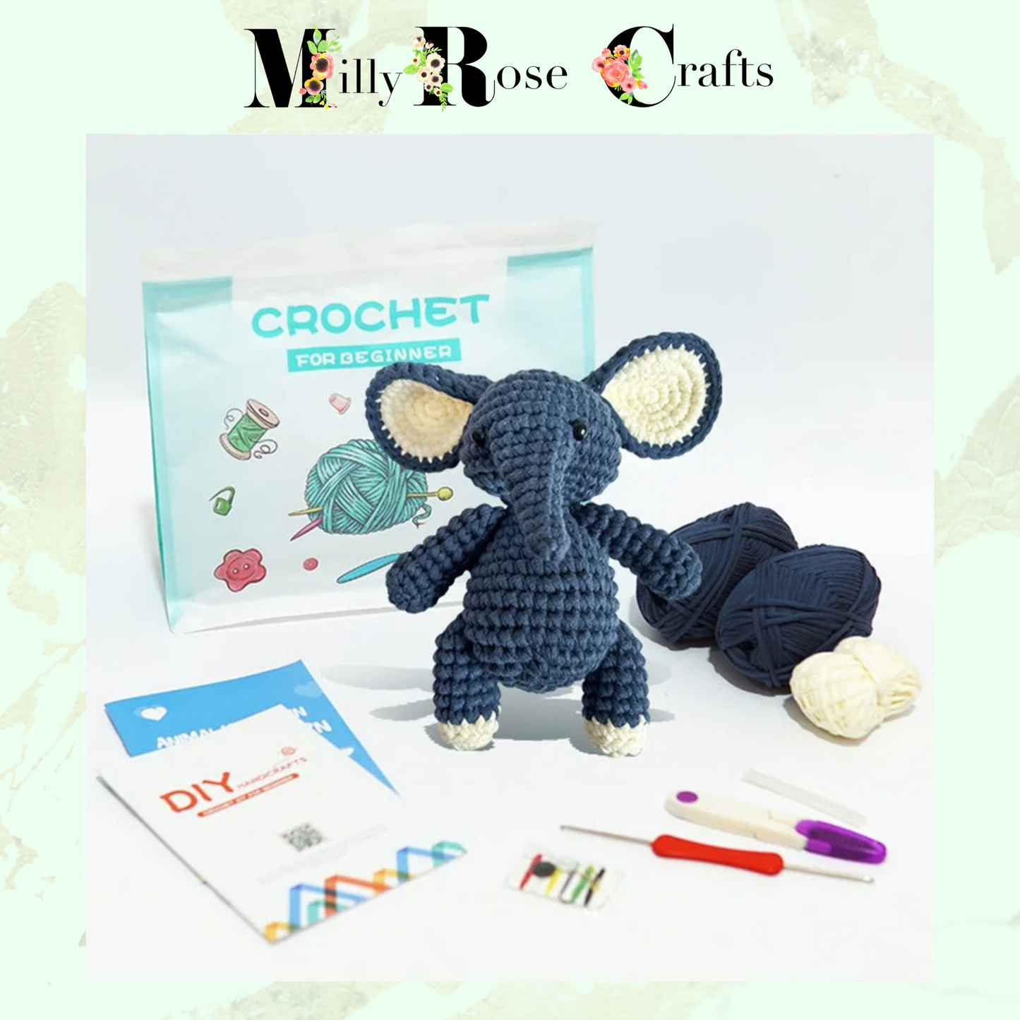 Elephant Crochet Kit, Complete Crochet Kit Beginner Soft Toy Knitting Kit Soft Toy Pattern Craft Gift Idea