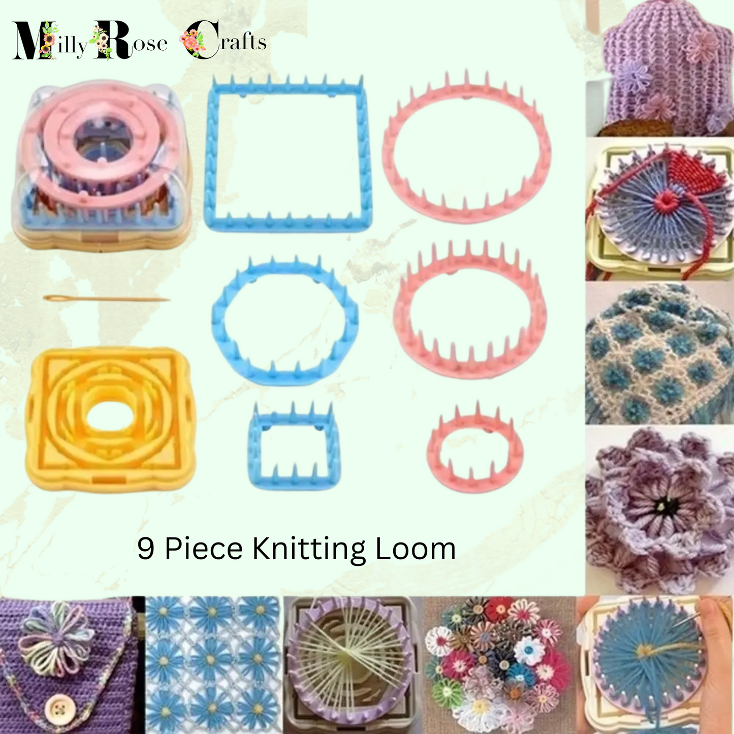 Flower Knitting Loom Kit, DIY Wool Hand Knitting Loom Flower Maker, Sock Loom Weaver Set with Needle Plastic Craft Loom Craft Gift idea