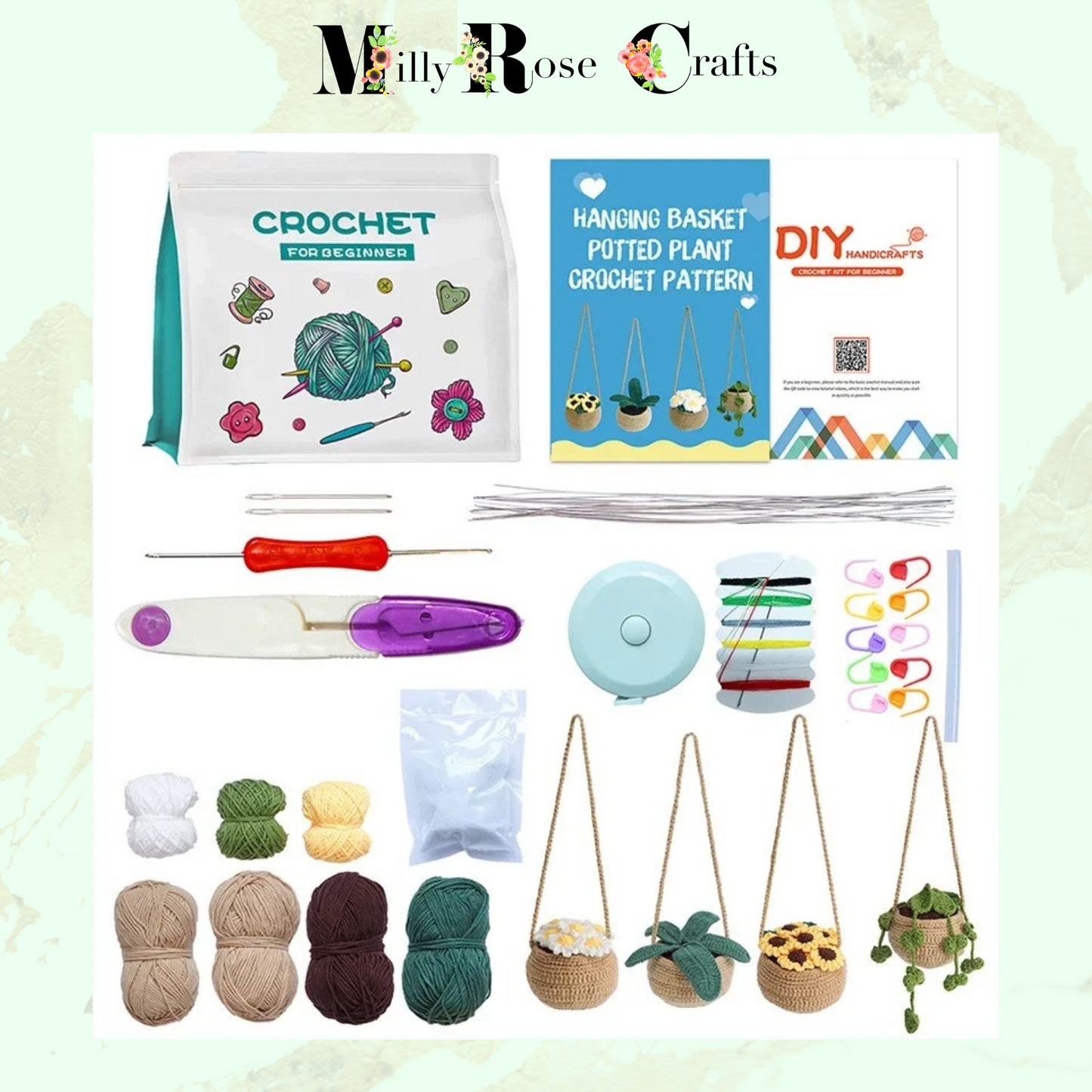 Hanging Plant Crochet Kit  Cacti Beginner Crochet Set Complete Amigurumi Succulent Crochet Set Plant Knitting Kit Pattern Craft Gift Idea