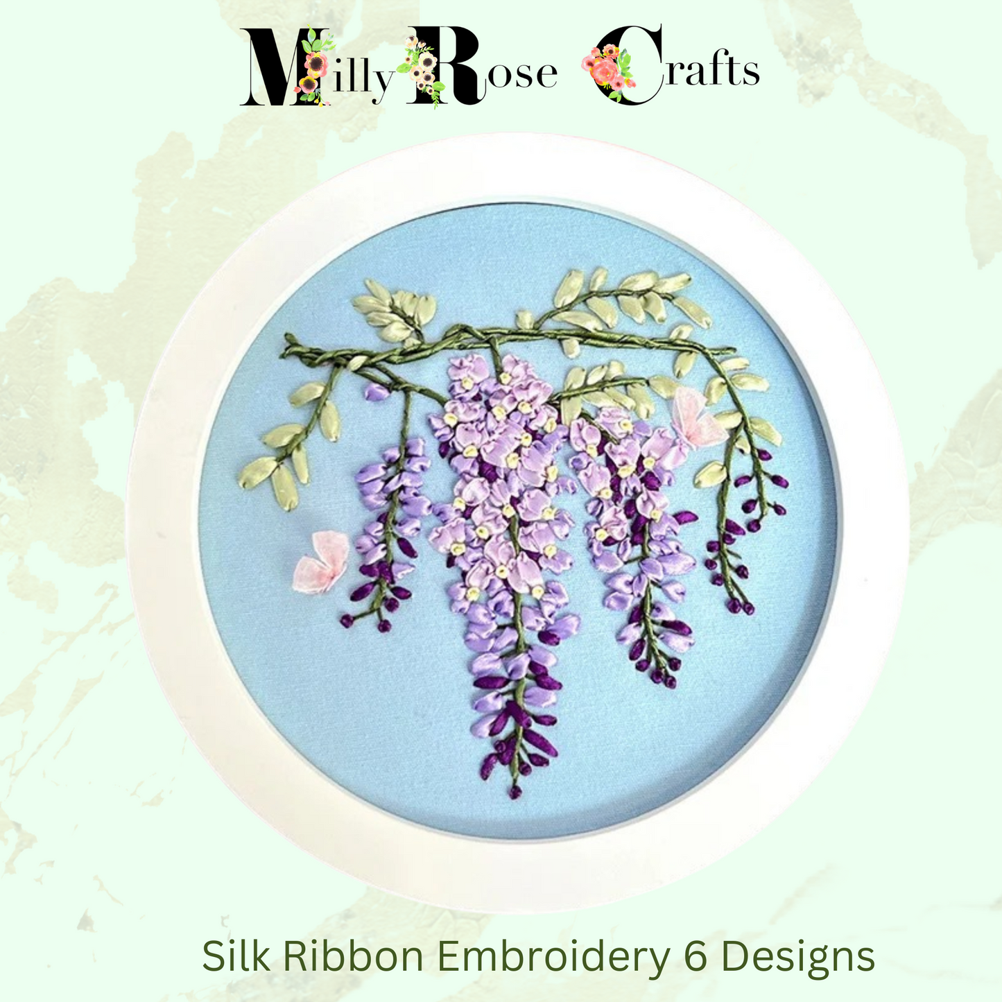 Wisteria Silk Ribbon Embroidery Kits, Tulip Silk Ribbon Embroidery Kit Roses Sunflowers Beginner Needlework Kit, Meadow Clover DIY Craft Kit Adult