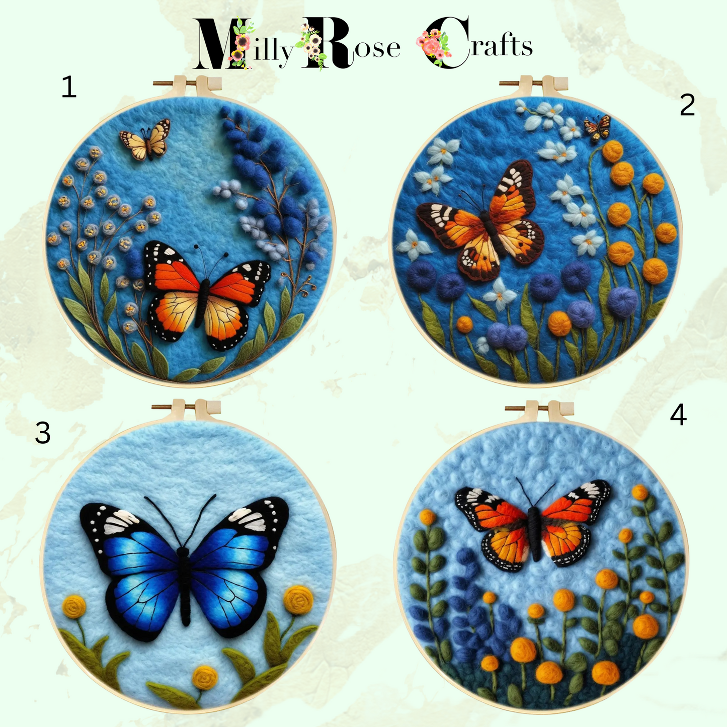 2D Butterfly Needle Felting Kit Adult Beginner Butterfly and Flowers Wool Painting Kit Complete Felting Kit Craft Gift Idea