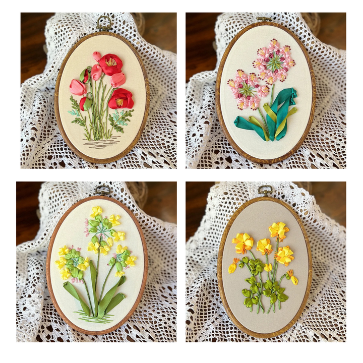 Silk Ribbon Embroidery Kits with Oval Frames