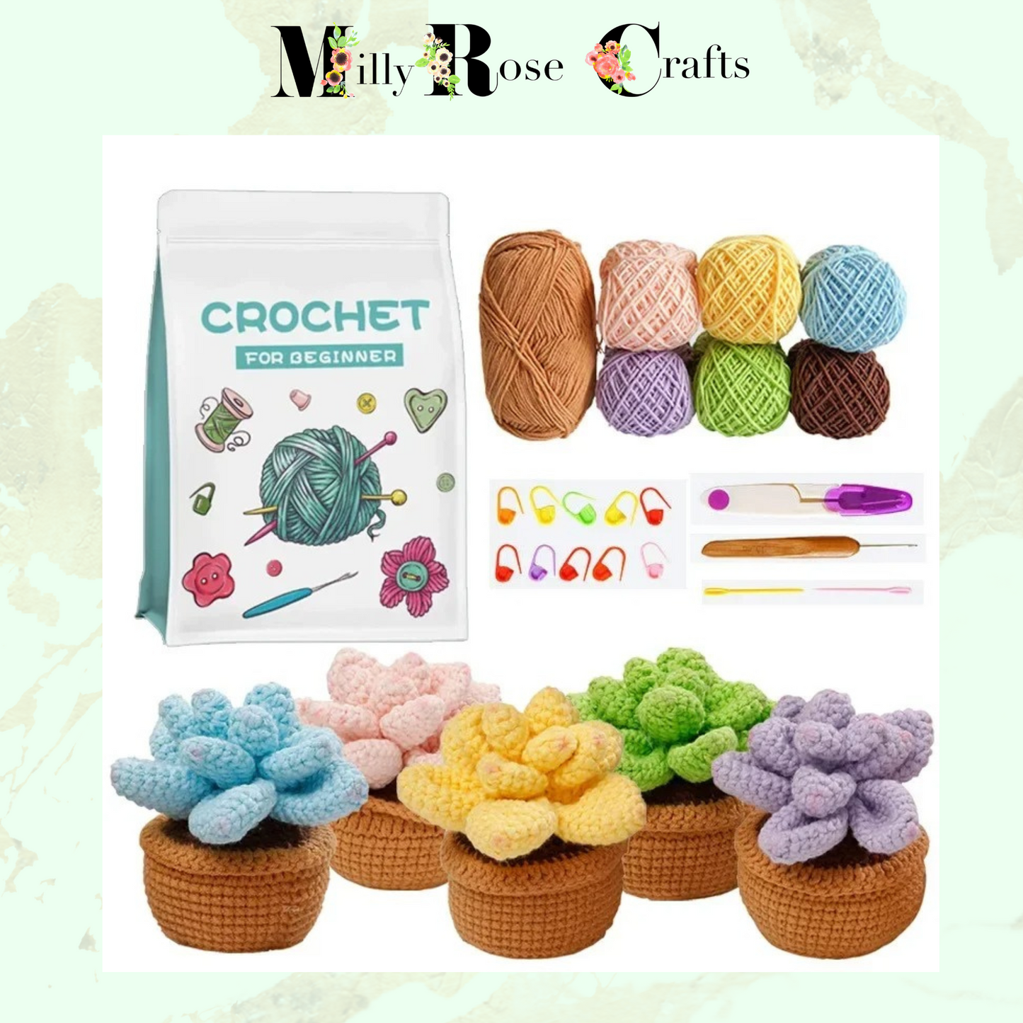 Succulent Crochet Kit  Cacti Beginner Crochet Set Complete Amigurumi Crochet Set Plant Knitting Kit Pattern Craft Gift Idea