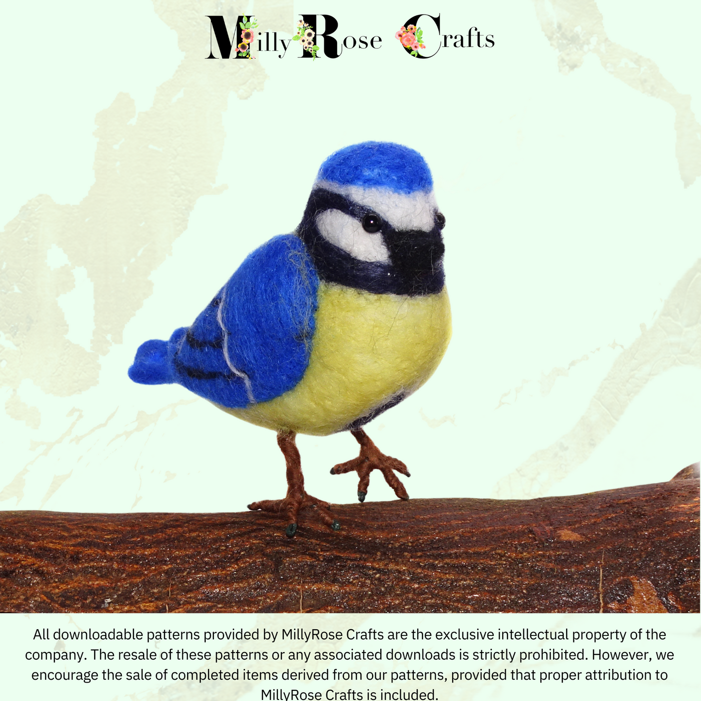 Blue Tit Needle Felting Pattern Beginner's Needle Felting Guide Download MillyRose Crafts