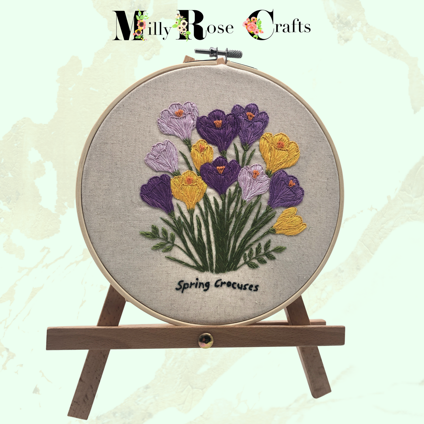 Crocus Embroidery Kit Spring Crocuses Flower Beginner Friendly Pre Stamped Linen/Cotton Embroidery Cloth Cross Stitch 20cm Hoop Craft Gift