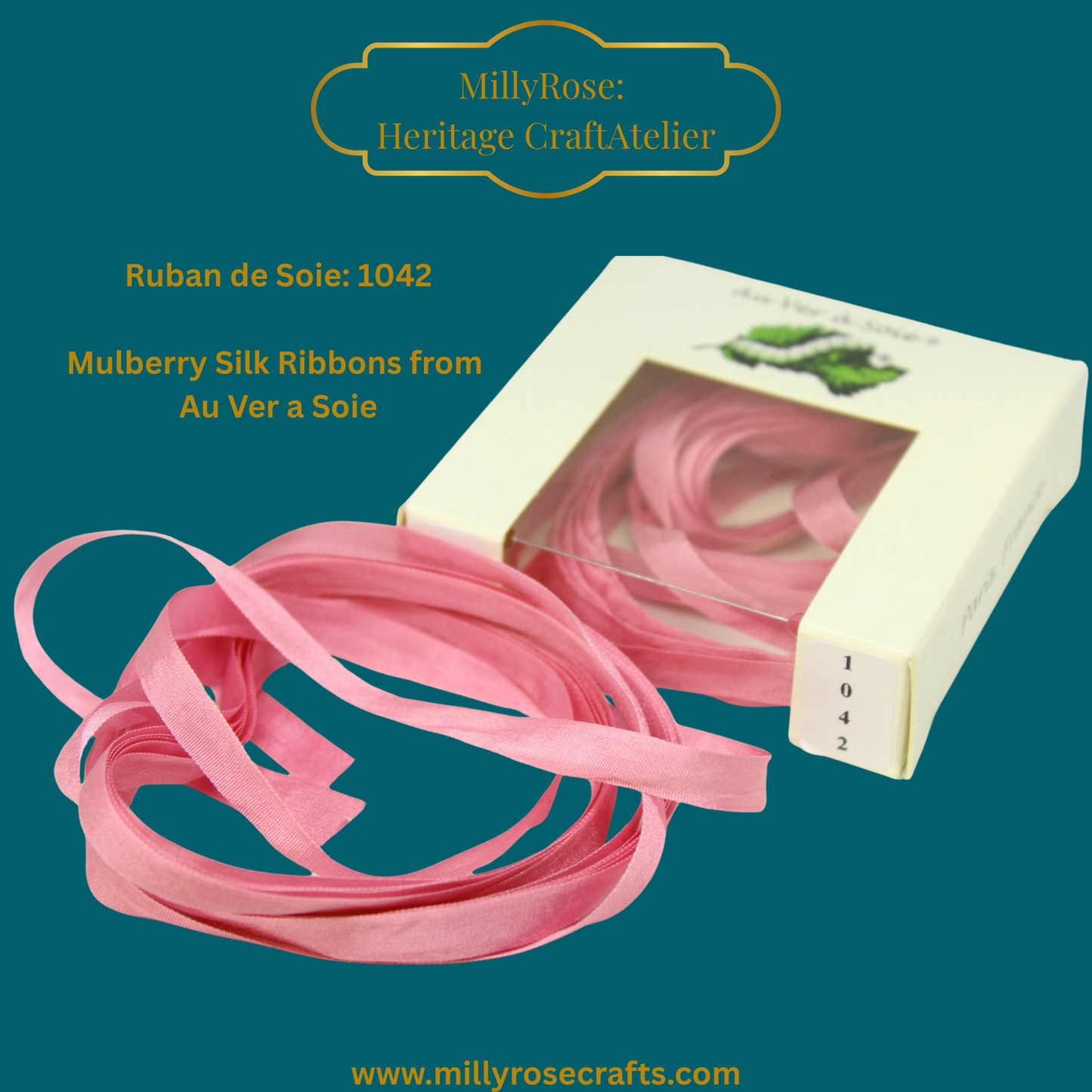 Au Ver à Soie 4mm 7mm mulberry silk ribbon color 1042 official swatch