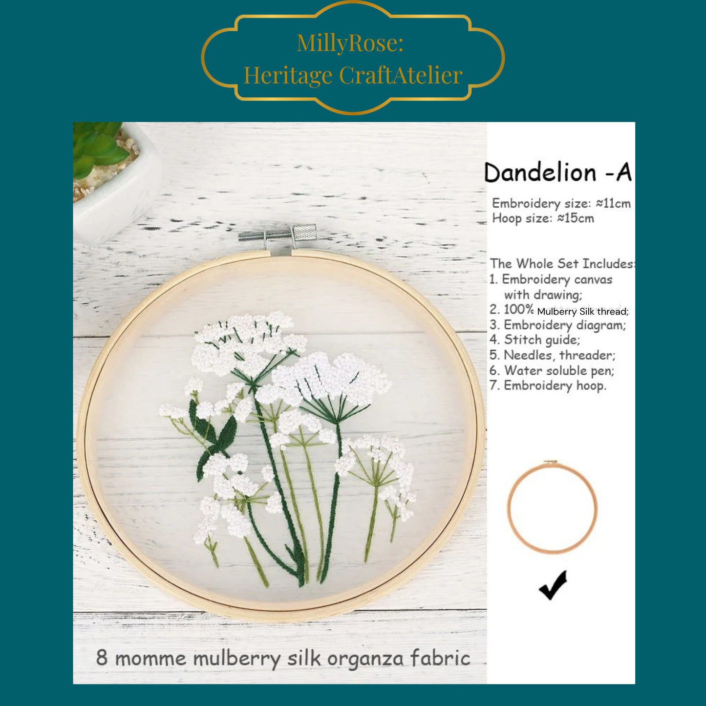 Floating Botanicals: 8 Momme Mulberry Silk Organza Embroidery Kits