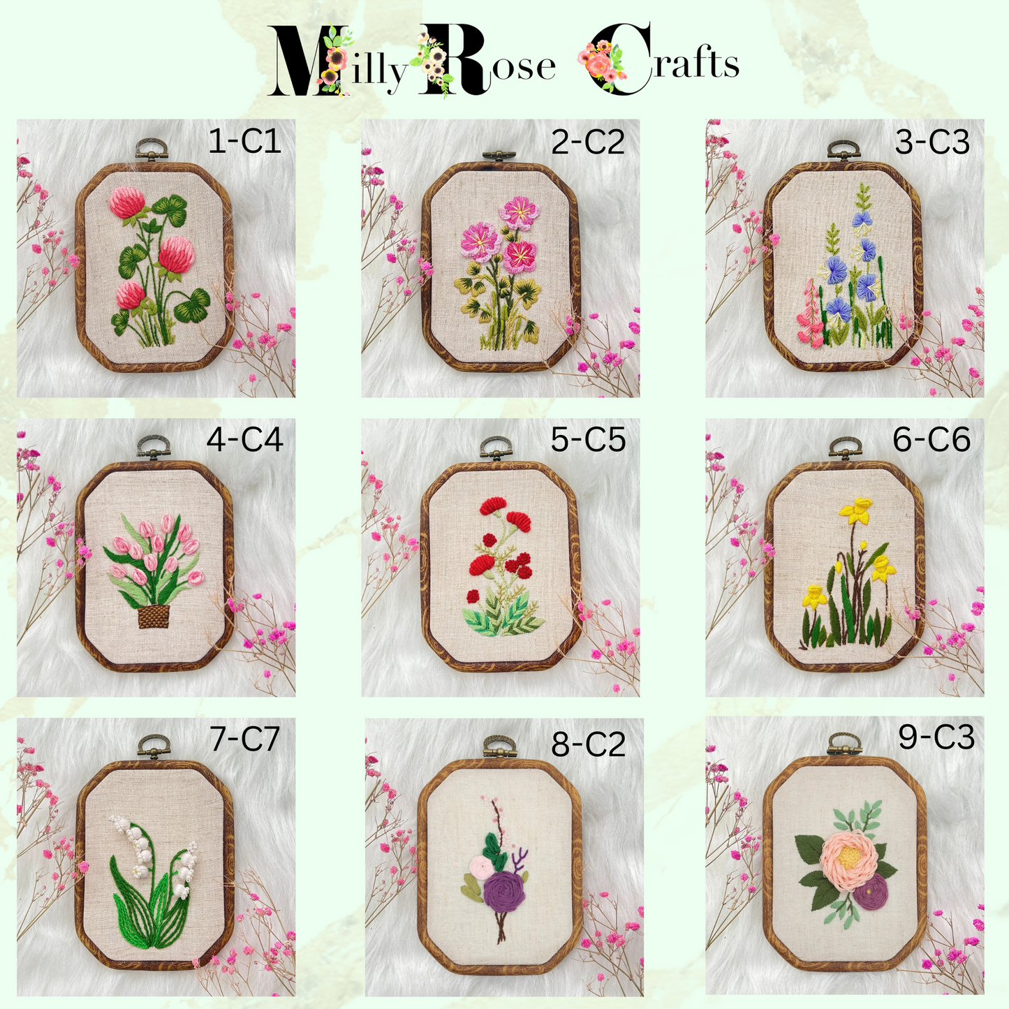 Spring Flower Embroidery Kits Tulip DIY Daisy Flower Pattern Lilac Snow Drops Clover Summer Flower Embroidery kit,Roses Stamped Cross Stitch