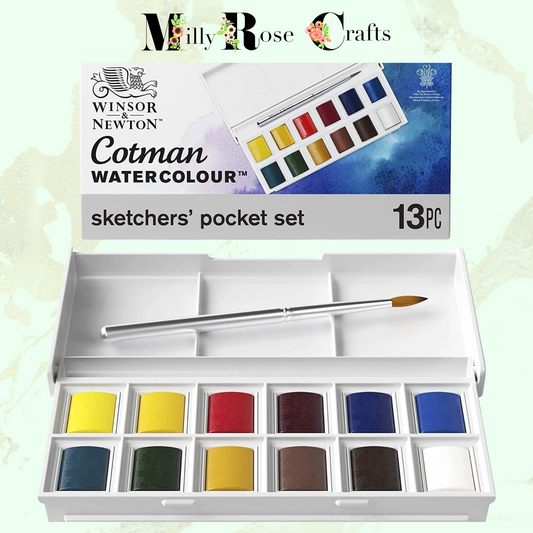 Winsor & Newton Cotman Sketchers Pocket Set 12 Color Solid Watercolour Paint Portable Travel Half Pan Palette Watercolor Brushes Art Supplies