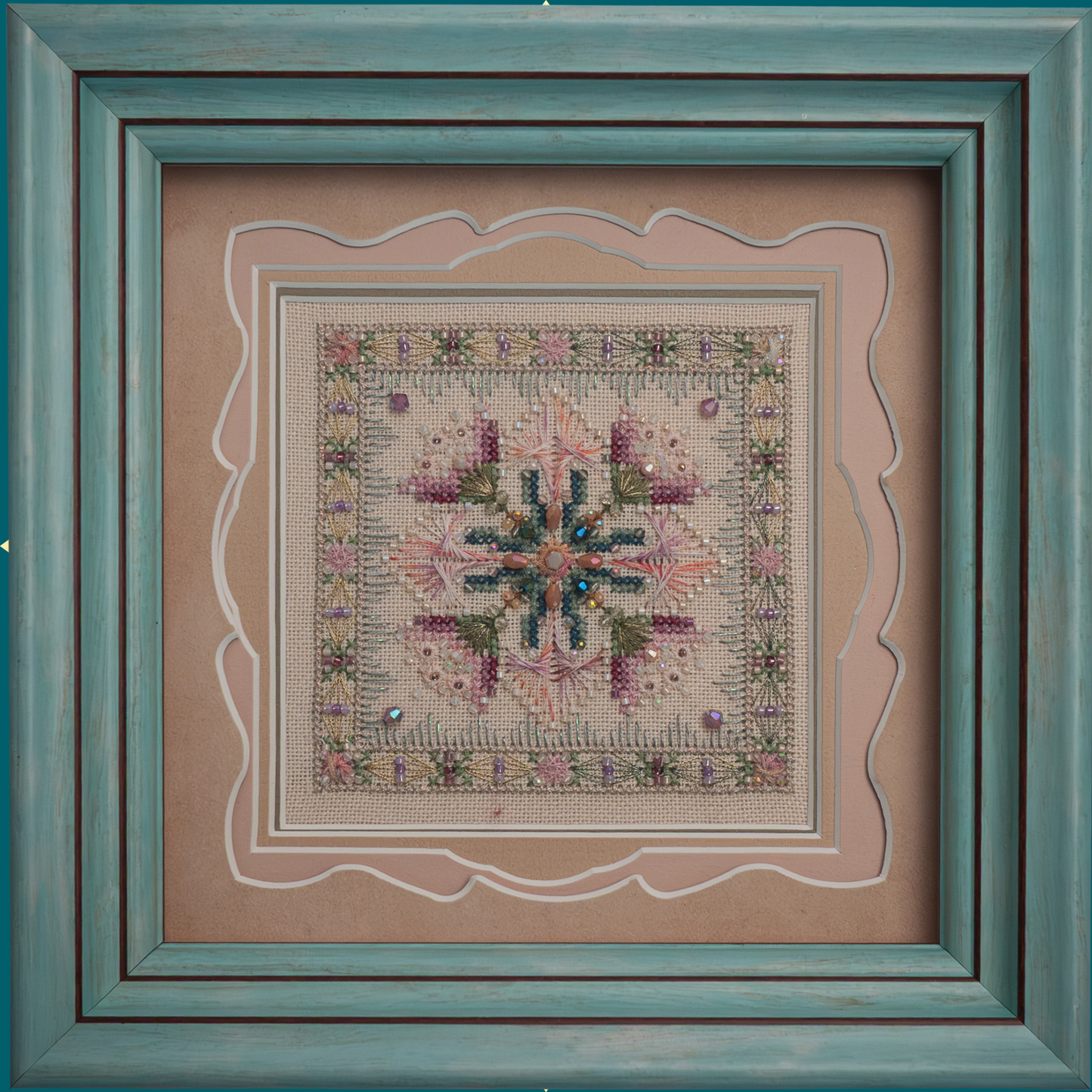 IMAKE Iris Trifold: Dawn Iris Mini Luxury Cross Stitch & Mixed Media Needlework Kit Bead & Silk Embroidery
