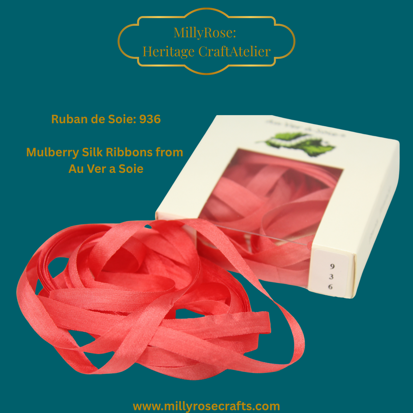 Au Ver à Soie 4mm 7mm mulberry silk ribbon color 936  official swatch