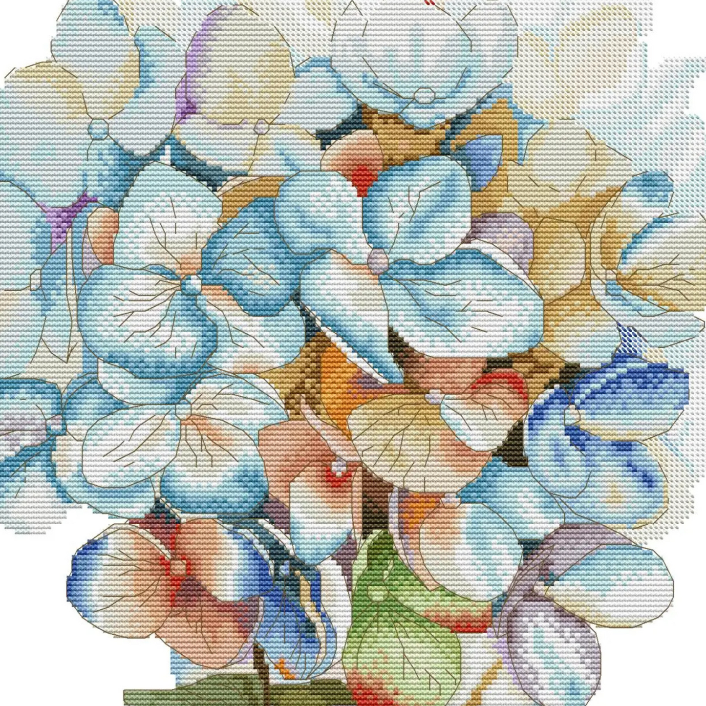 Hydrangea Cross Stitch Kit 14ct Stamped Counted Cross Stitch Blue Hydrangea Head Flower Embroidery Kit