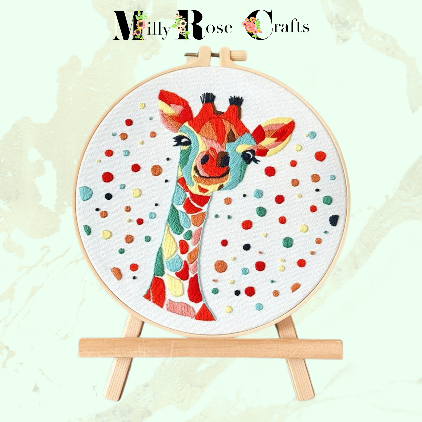 Giraffe Embroidery Kit Adult Beginner Colourful Giraffe Embroidery Cross Stitch Complete Kit 20cm Hoop Craft Gift Idea