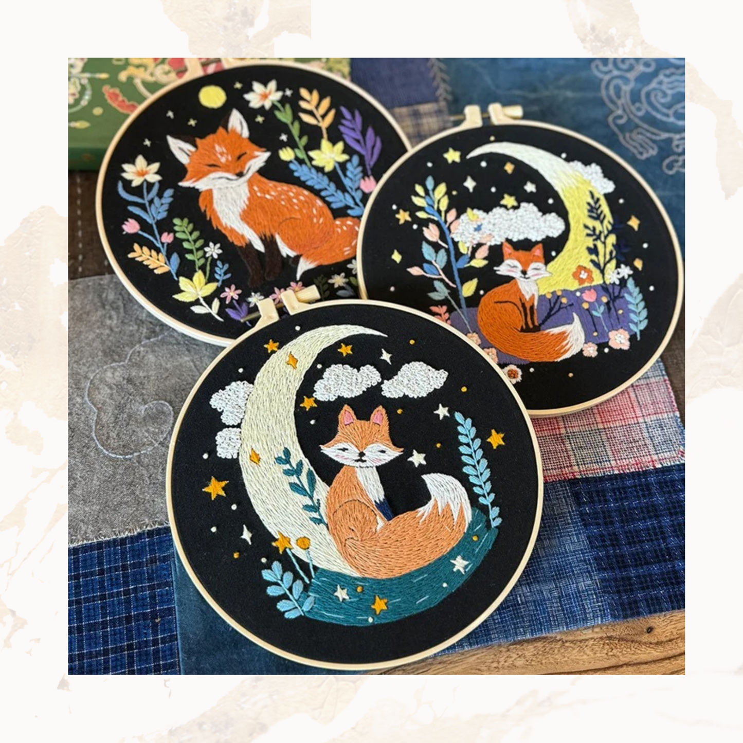 Fox Embroidery Kits DIY Beginner Adults Cute Fox Thread Painting Embroidery Kit Stamped Cross Stitch Craft Gift Idea