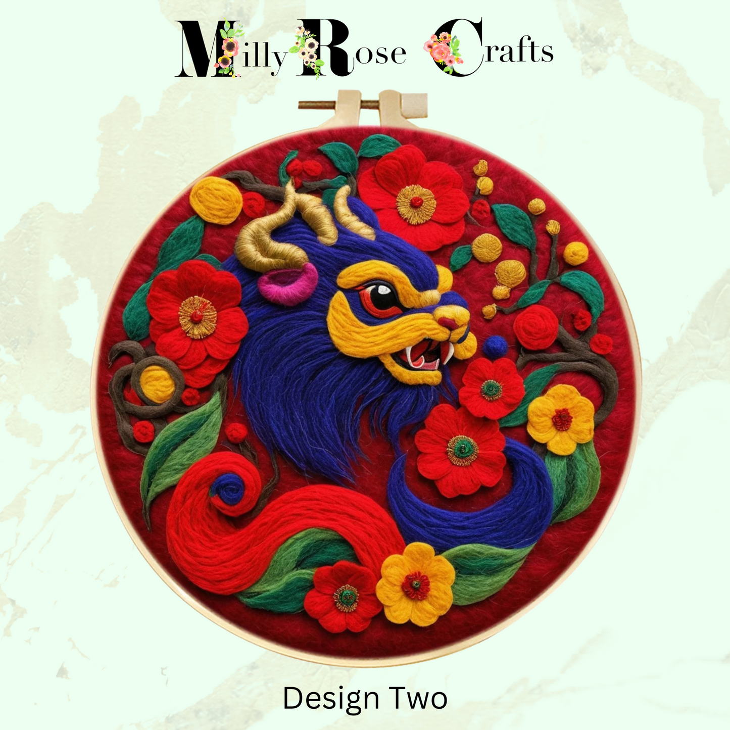 2d Needle Felting Kit, Set 2 of 5 Chinese Festival Theme Wool Painting Kit Adult Beginner Friendly Chinese Dragon Needle Felting Craft Kit