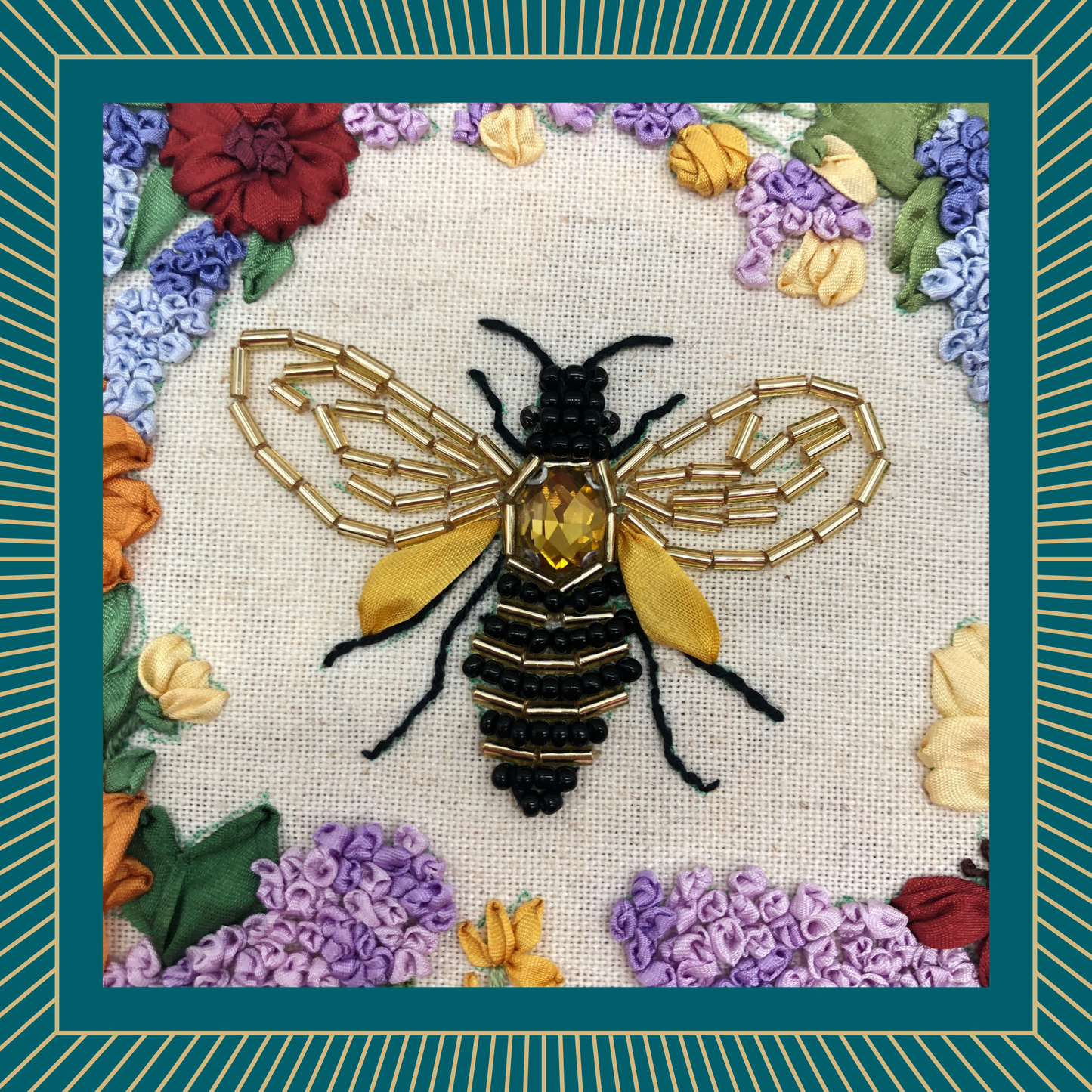 Beaded Bee & Mulberry Silk Ribbon Embroidery Kit | Heritage Craft Wreath Design by MillyRose