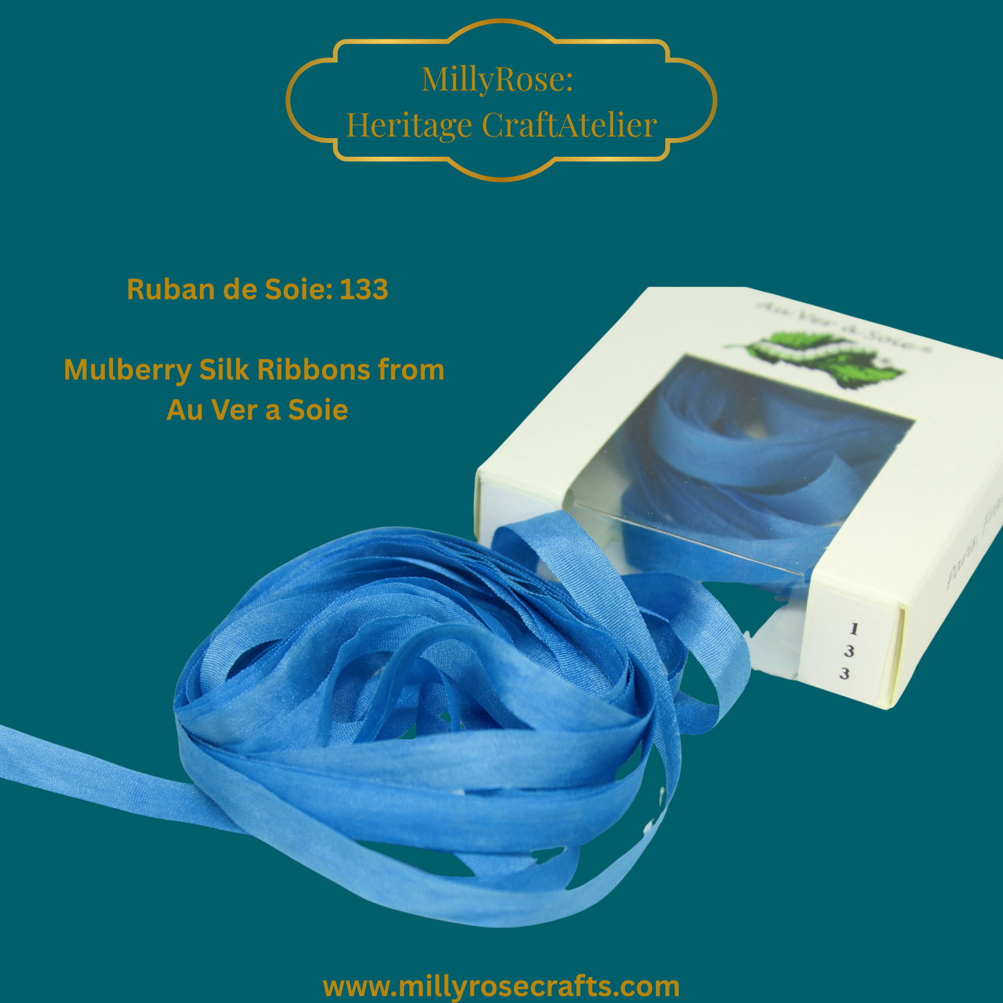 Au Ver à Soie 4mm & 7mm silk ribbon color 133, official swatch