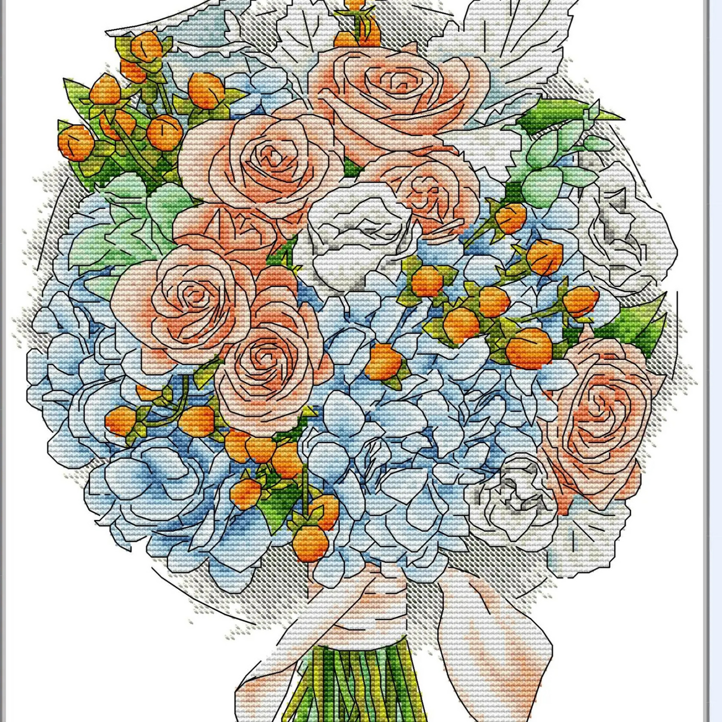 Rose and Hydrangea Cross Stitch Kit 14ct Stamped Cross Stitch Peach Roses Counted Cross Stitch Flower Embroidery Kit