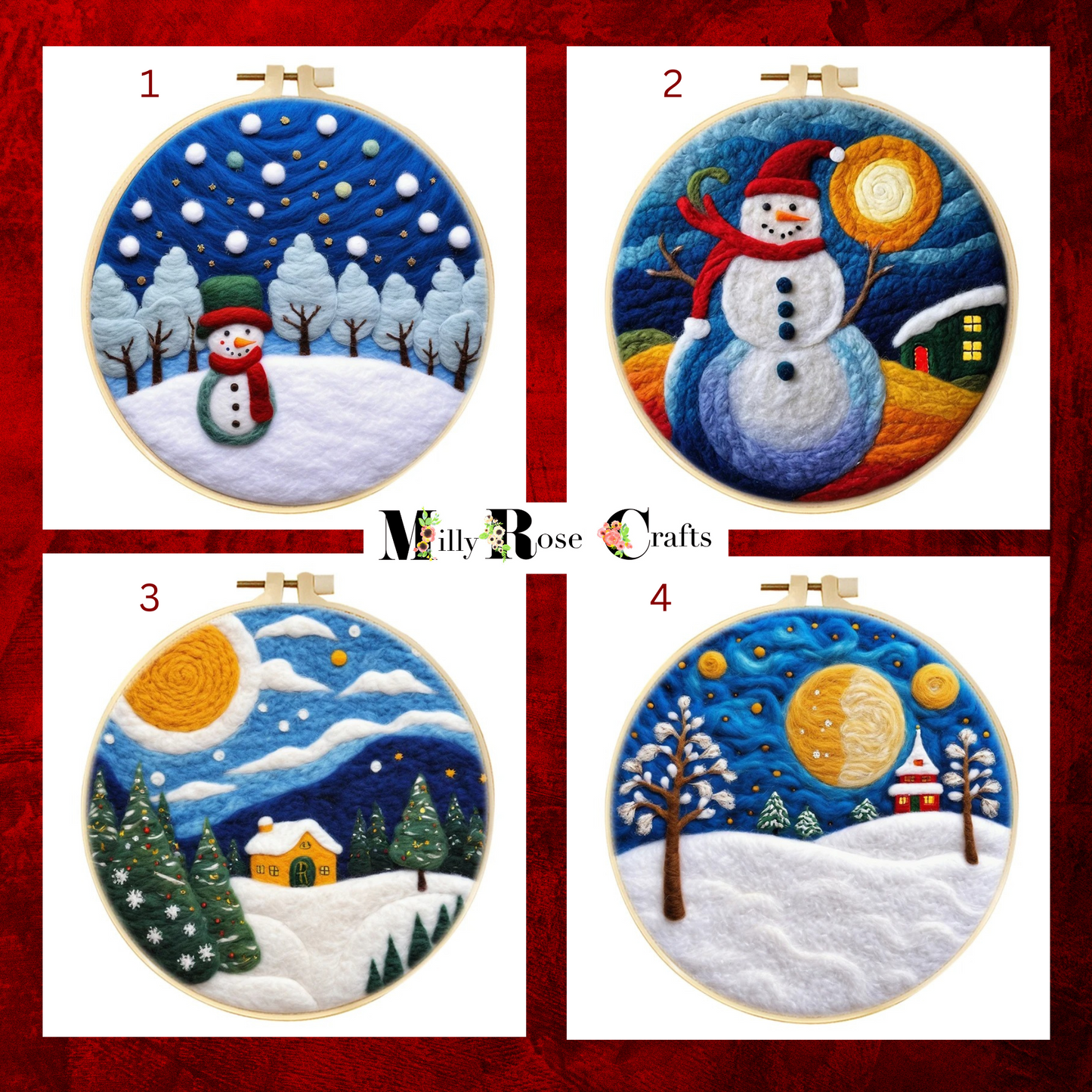 2D Winter Needle Felting Kits Xmas Needle Painting Kits Snowman Needle Felting Kit Perfect Christmas Gift Idea